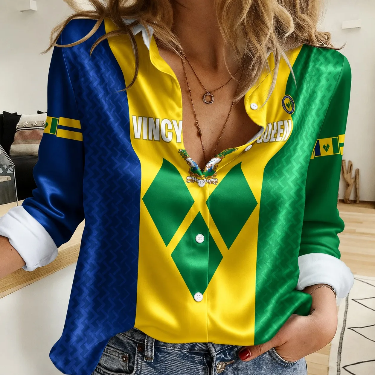 Autumn Women's Casual Shirt, Traditional Pattern Print, Collared Cardigan, Fashionable and Simple Street Style Women's Shirt