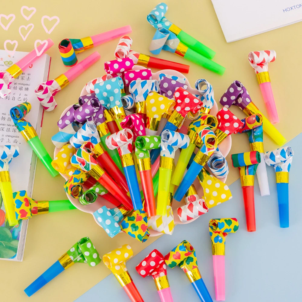 100Pcs Multicolor Party Blowouts Whistles Kids Birthday Party Favors Decoration Supplies Noice Maker Toys Goody Bags Pinata Gift