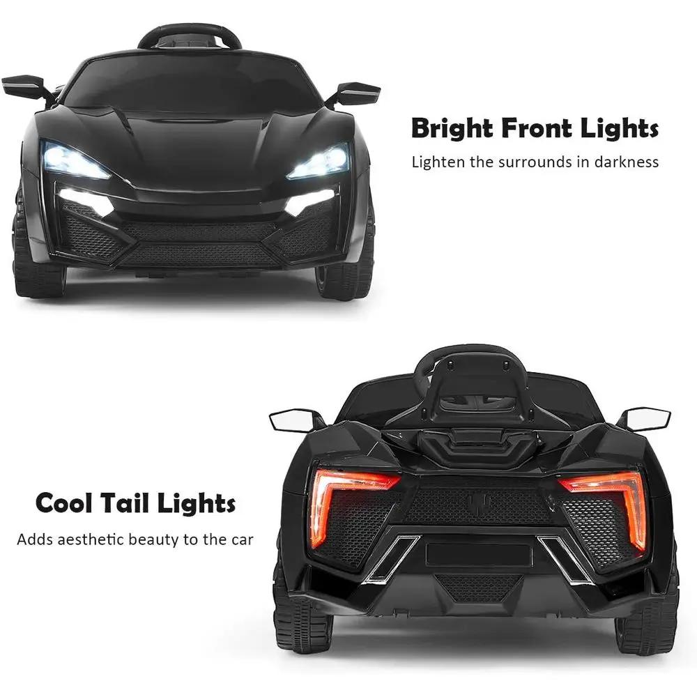 Ride on Car, véhicule électrique alimenté par batterie 12 V avec modes de télécommande et manuels, lumières LED, klaxon, musique, MP3, USB, noir