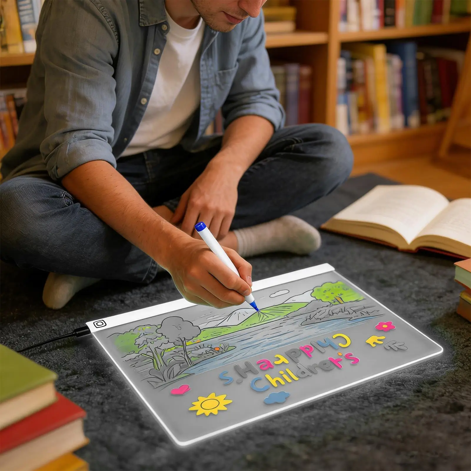 Prancheta de desenho led 13.7x10 Polegada tablet apagável acrílico seco apagar placa almofada de desenho para meninos meninas esboçar escrita colorir