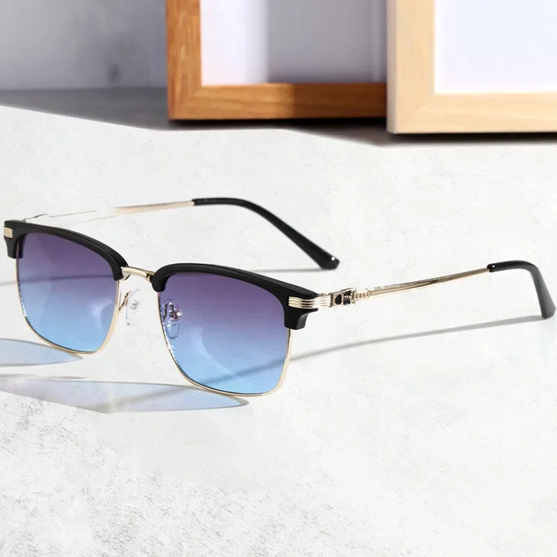 

2025 Trendy Square Sunglasses Women Men Vintage Half Frame Gradient Lens Sun Glasses for Men Outdoor Sport Eyewear UV400
