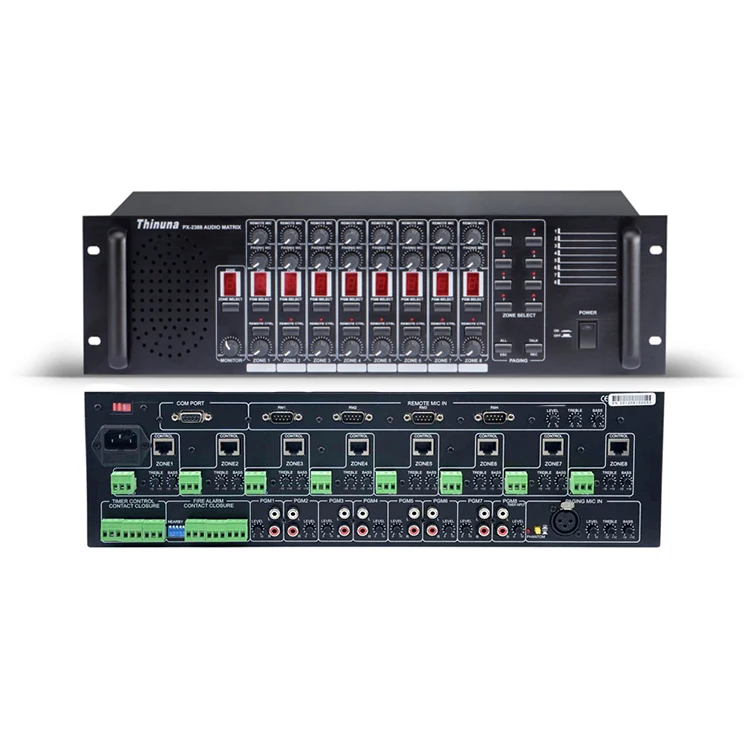 Thinuna PX-2388 PA System Power Amplifier 8x8 Audio Matrix Paging Controller Switch Audio Matrix for Zone Paging, Emergency