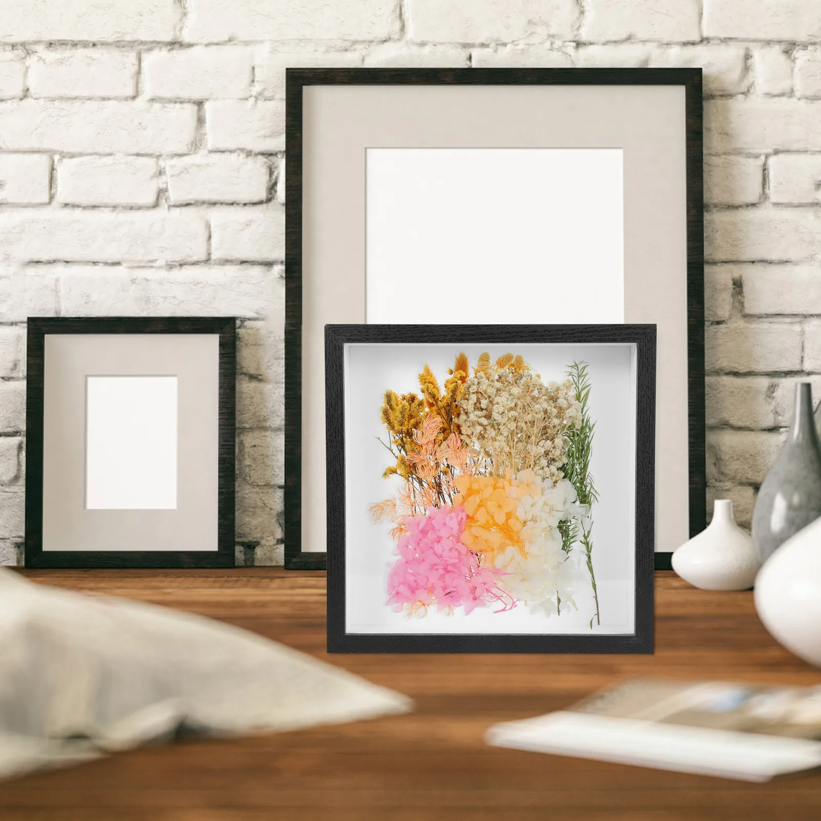

Dried Flower Frame 8 Inch Black Hollow Box Display Specimen Shadow Cases Flower Display Holder DIY Wall Table Decor