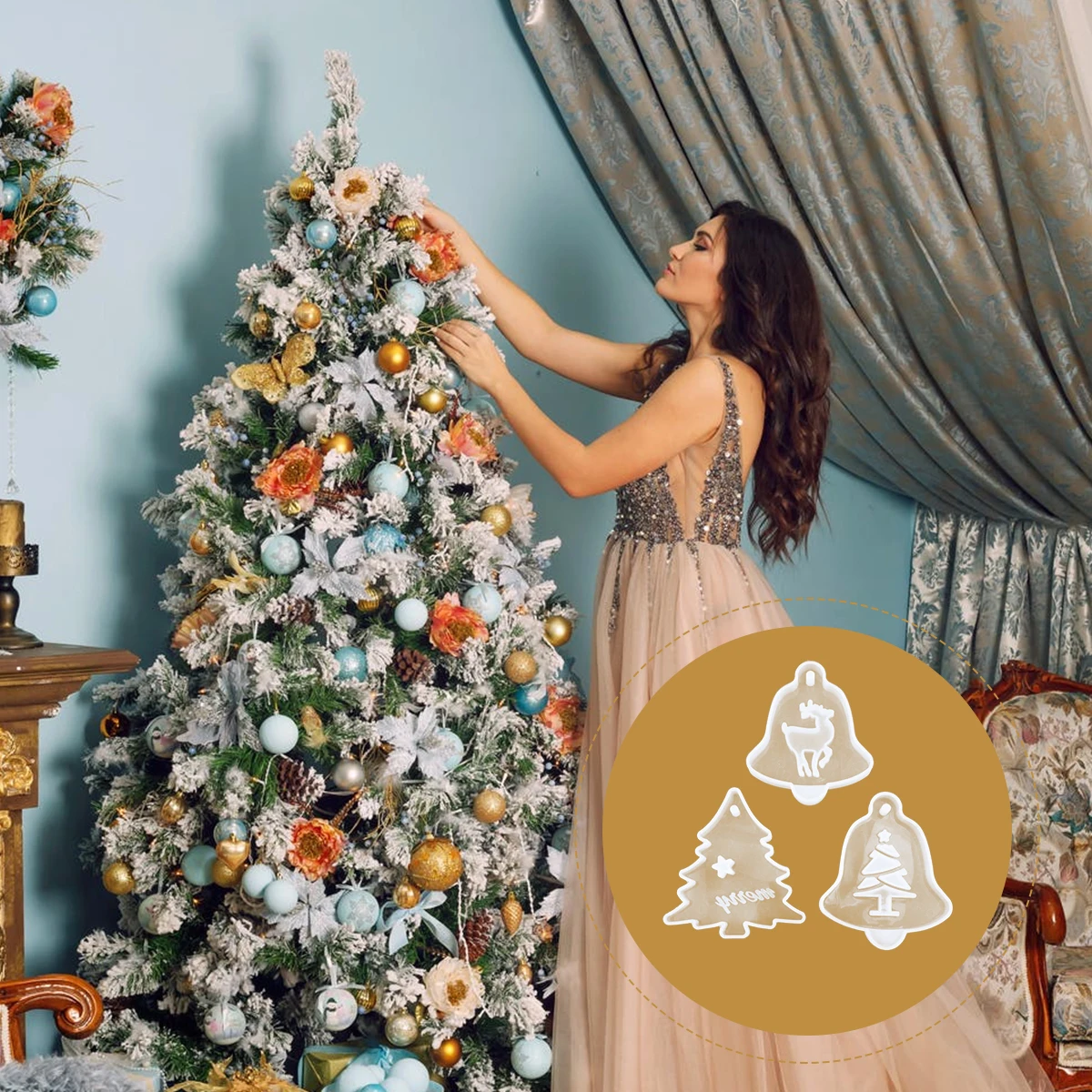 

3 PCS Crystal Epoxy Mold Christmas Tree DIY Molds for Resin Elk Silicone Pendant Silica Gel Jewelry Making