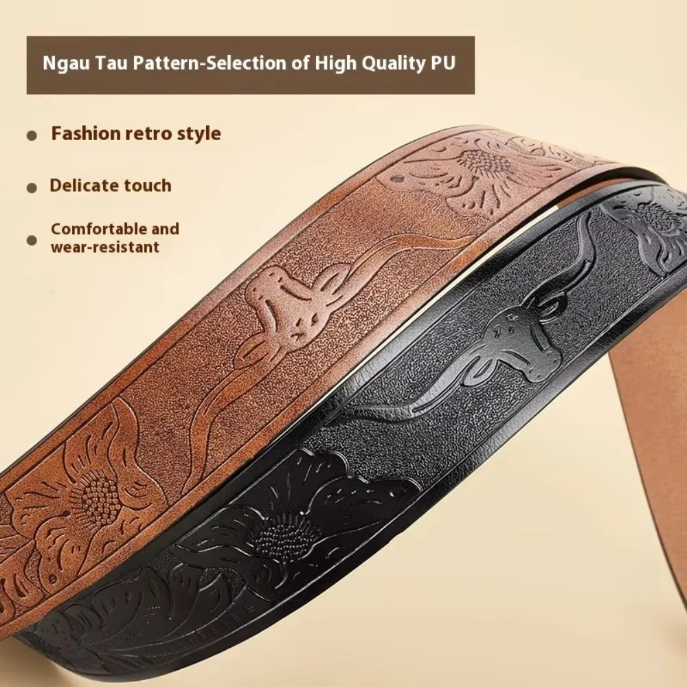 Cool Handsome PU Material Western Cowboy Belt Embossed Design Alloy Buckle Leather Buckle Belts Cowboy Buckle Belt Men