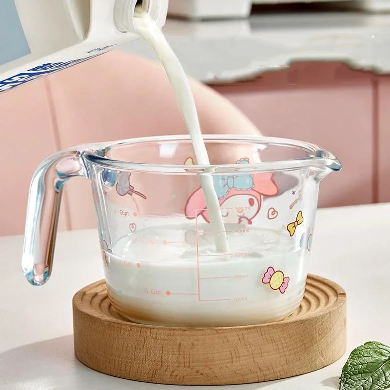 

Sanrio My Melody Cinnamoroll Glass with Ml Scale Cute Coffee Mug Glass Mug High Temperature Resistant Kitchen Baking