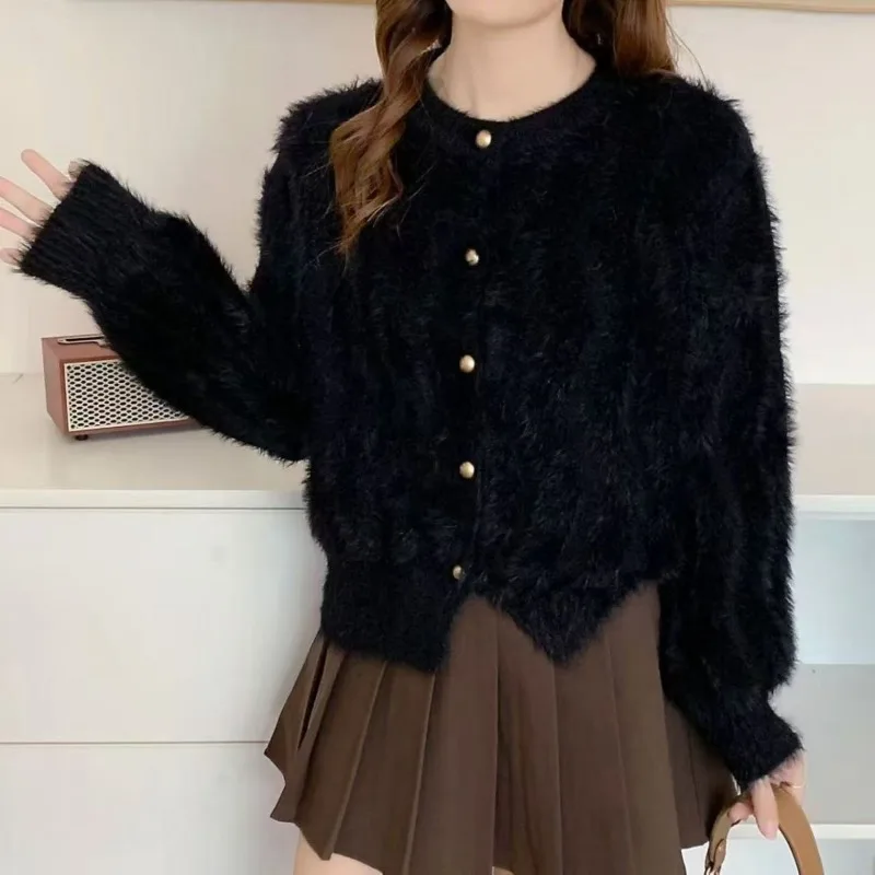 

Осенне-зимний мягкий восковой норковый свитер, пальто для женщин, осенне-зимний свободный и милый вязаный кардиган, топ