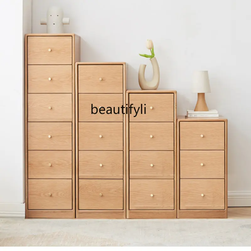 

Solid Wood Chest of Drawers Nordic Bedroom Oak Cabinet Locker Modern Minimalist Multi-Functional Storage Cabinet