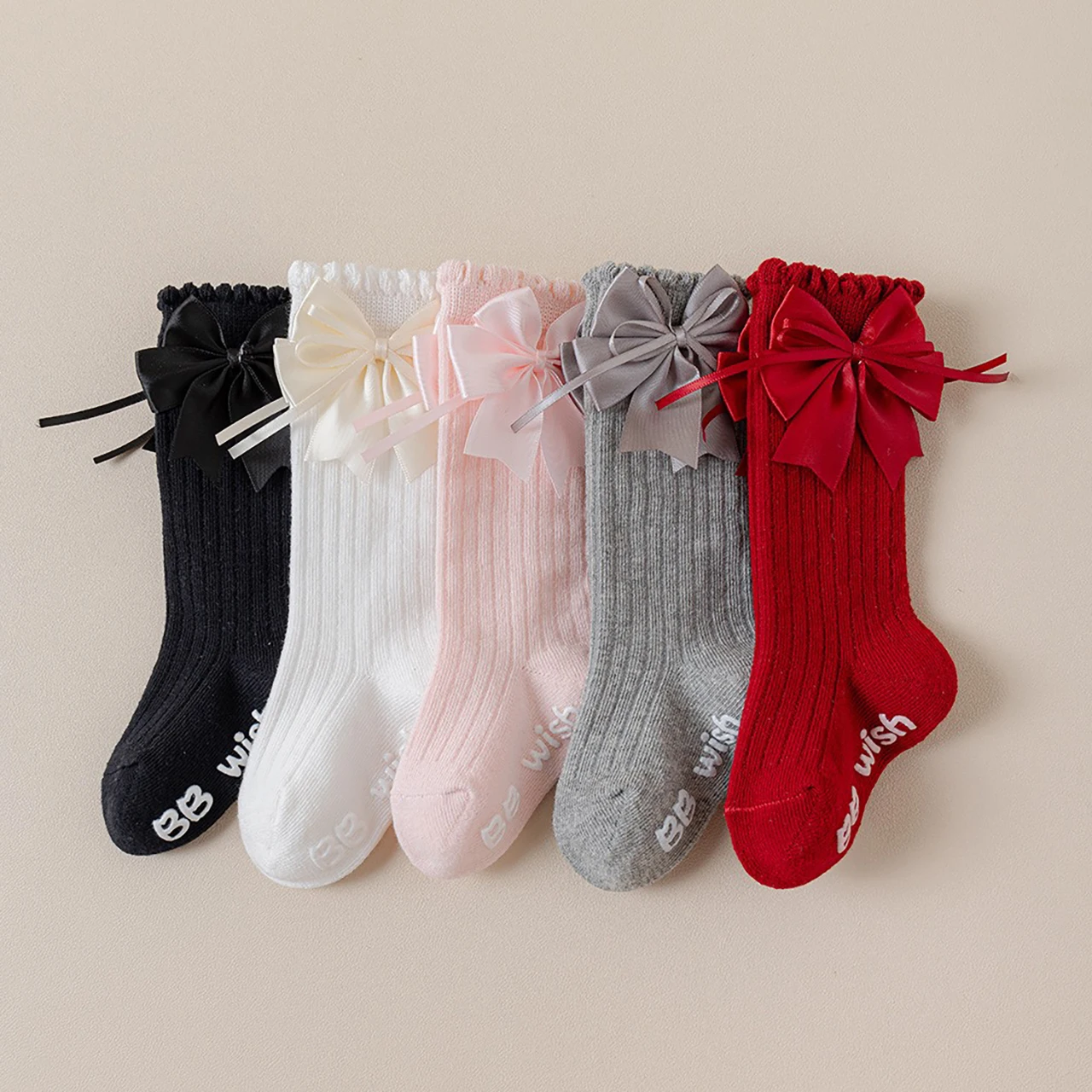 

Детские носки-гольфы с бантом для девочек, однотонные, с противоскользящей подошвой, для малышей, 0-2 года