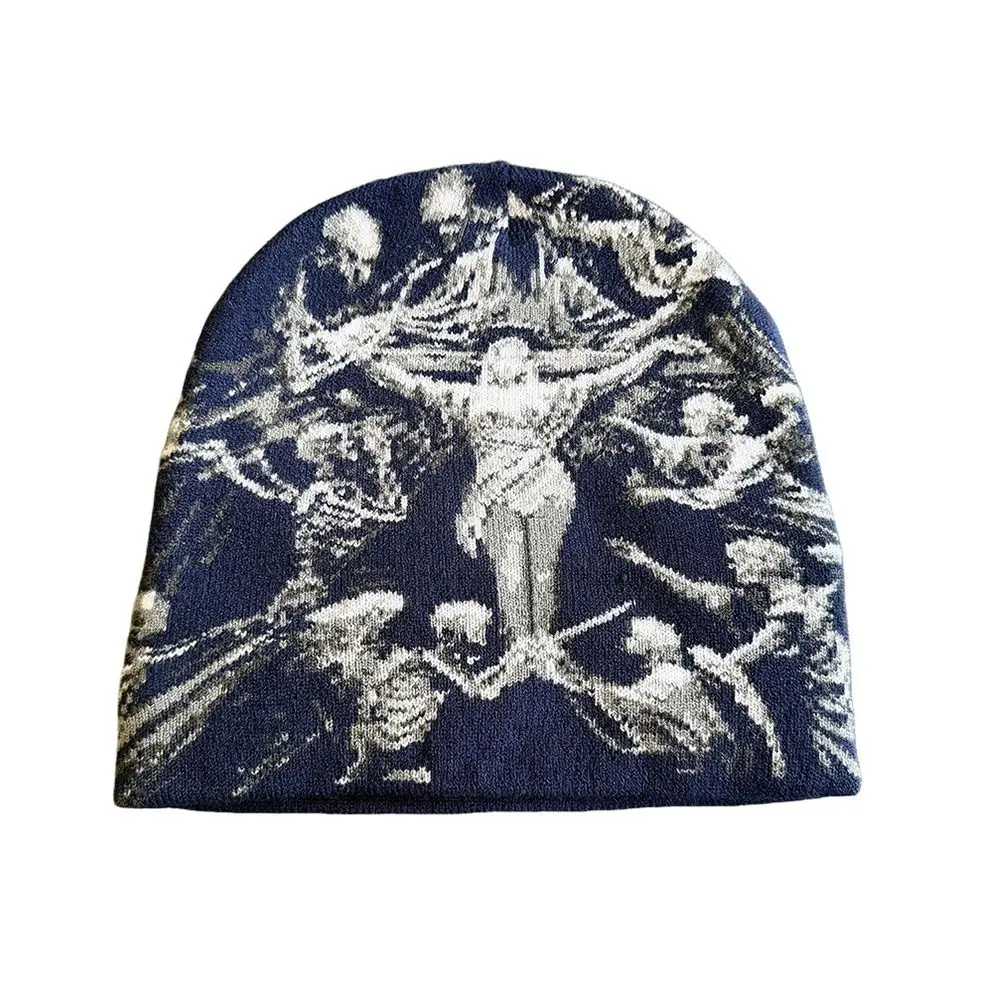 Fashion Warm Jacquard Knitted Hat Y2K Versatile Street Beanies Elastic Ear Protection Winter Hat for Men Women