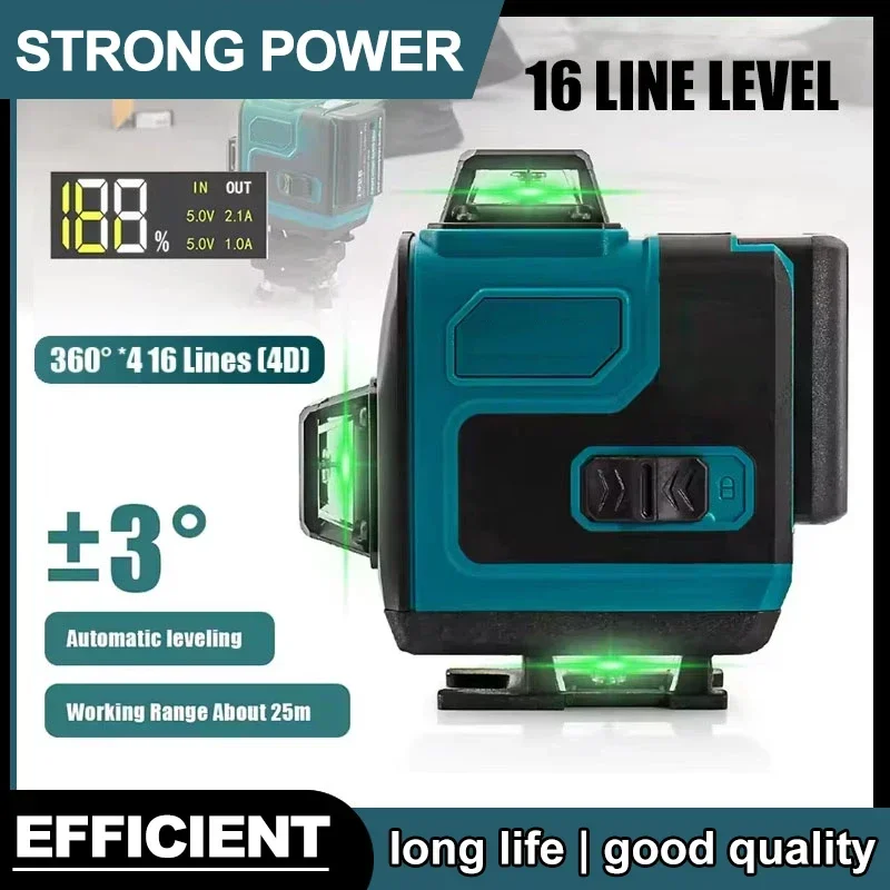 

Подходит для Makita, высокоточный, 16-линейный, 360°, горизонтальный, вертикальный, перекрестный уровень, зеленый свет, лазер, высокоточный настенный портативный инструмент