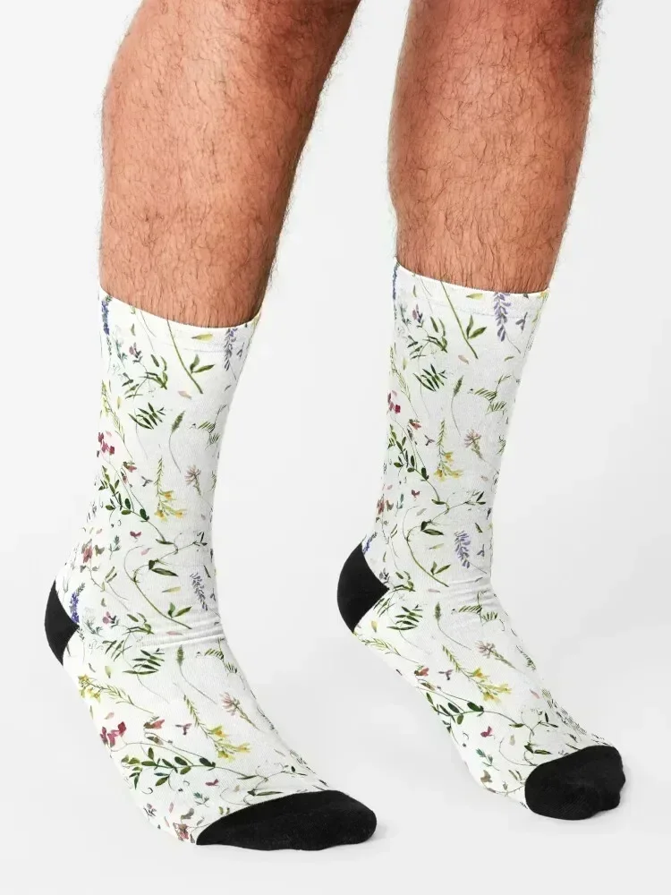 Wildflowers And Herbs Socks Stockings man retro bright garter loose Socks Men's Women's