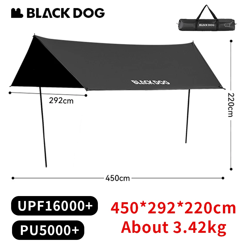 

Naturehike BLACKDOG Hexagonal Canopy for 6-8 Person Black Coated 150D Oxford Sunshade Waterproof PU5000+ Square Sun Shelter Tent
