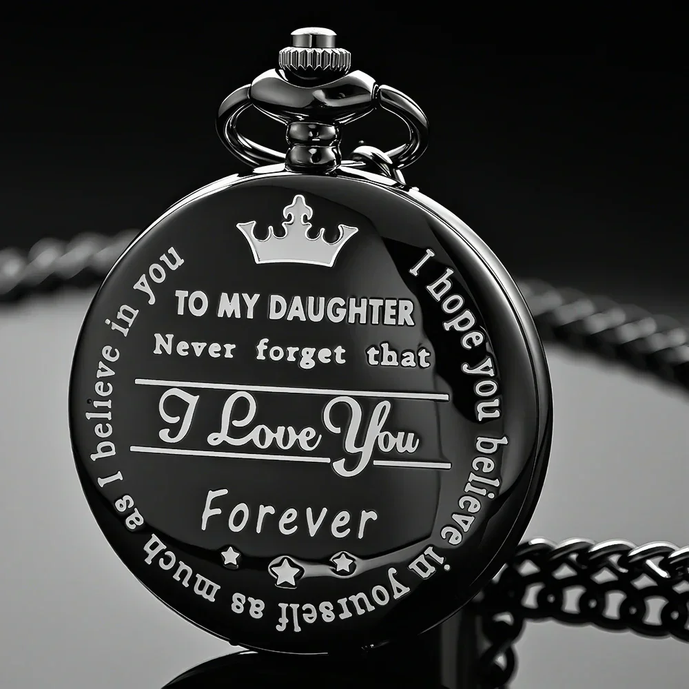 To My Daughter I Love You Quartz Pocket Watch Women Kids Necklace Laser Engraved Pendant Fob Chain Christmas Birthday Clock Gift