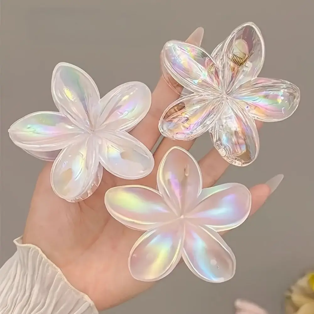 Elegant Resin Laser Flower Claw Clip Mermaid Style Shark Grip Sweet Hair Accessories For Women Vacation Daily Hairstyle