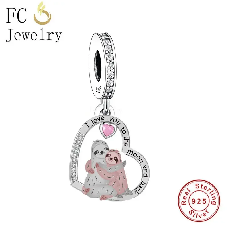 

Fit Original Pan Charm Bracelet 925 Silver Animal Couple Sloth Hug I Love You To The Moon & Back Bead For Making Berloque