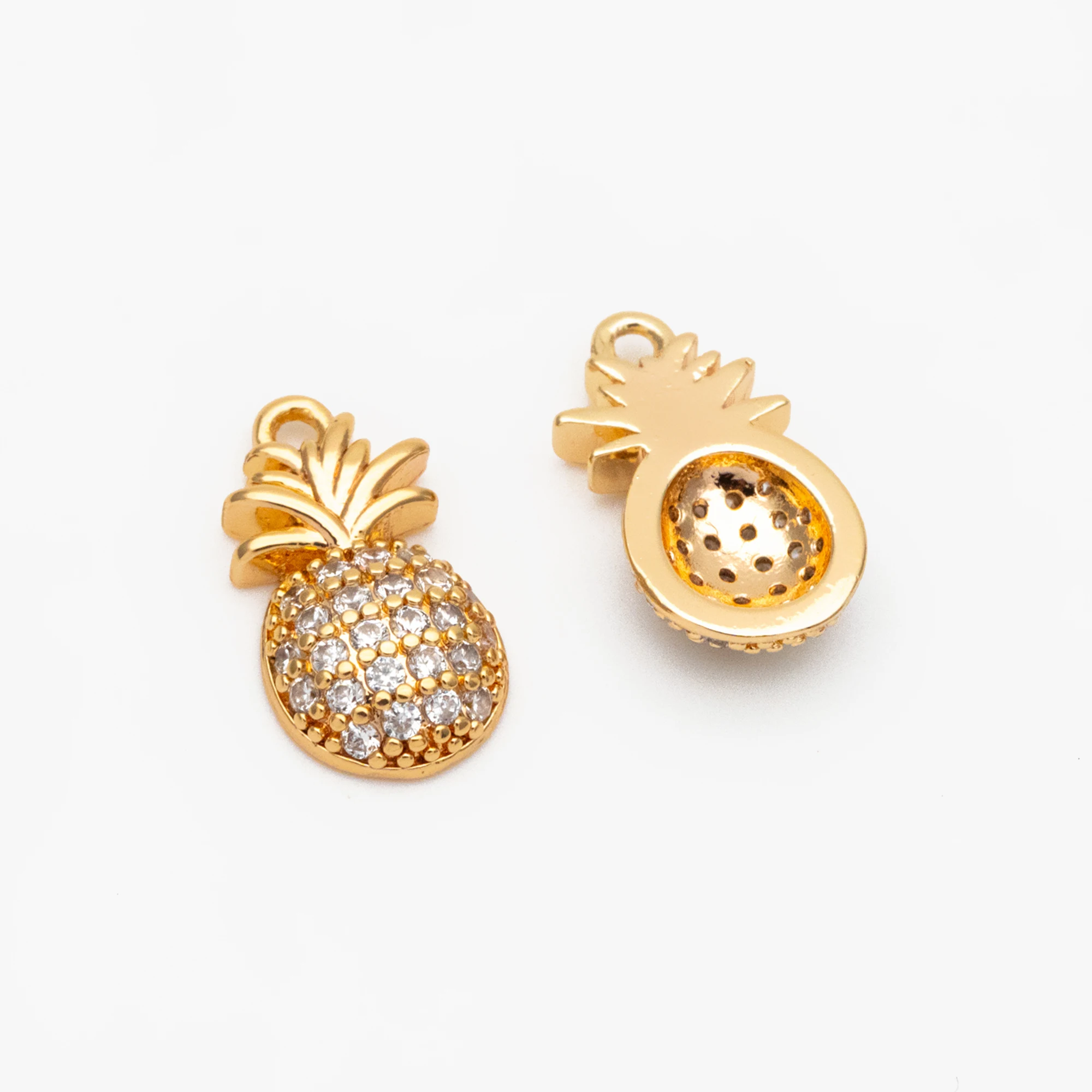 

4pcs CZ pave Gold Pineapple Charms 13x7mm, 18K Gold Plated Brass Pineapple Pendants For Jewelry Making Diy Accessories (GB-4095)