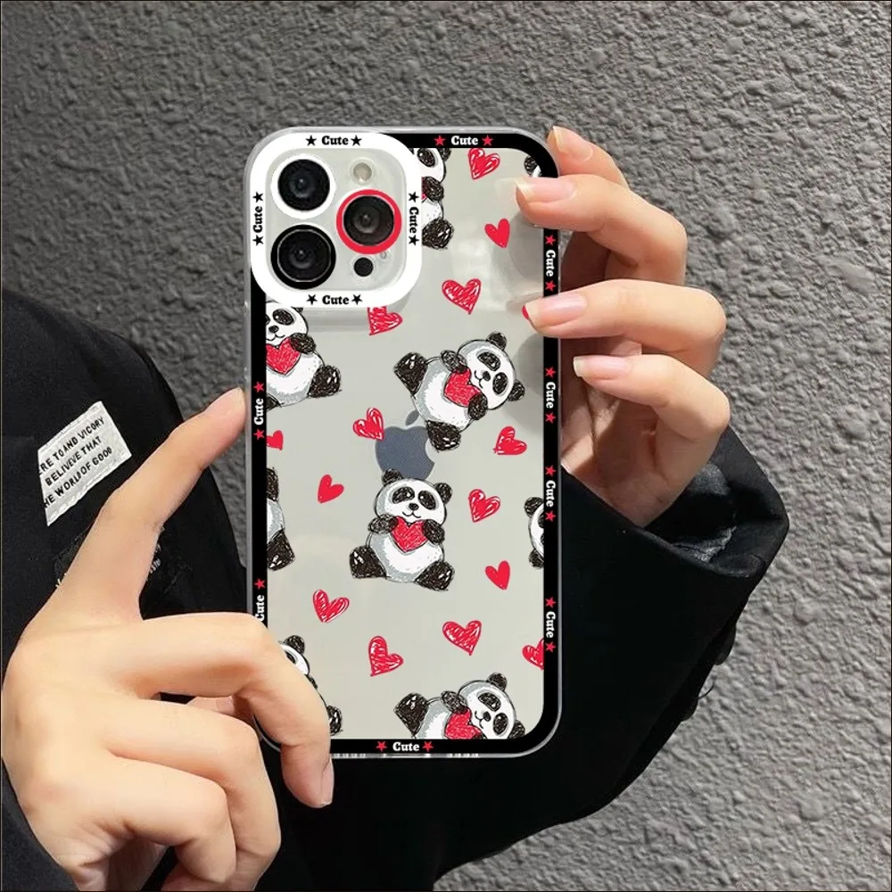 Cute Panda Phone Case For iPhone 13 14 Pro Max XS XR 12 11 Pro 13 Mini 6 7 8 Plus Soft Clear Back Cover