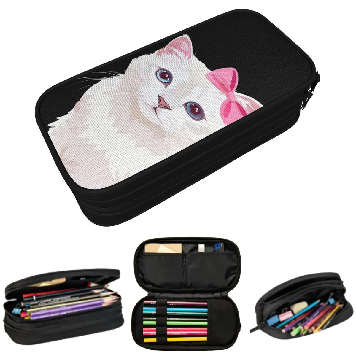 

Очаровательный пенал с милым котенком и розовым бантом для мальчиков и девочек, подарок, коробка для ручек, сумка для карандашей, канцелярские принадлежности, держатель для ручек