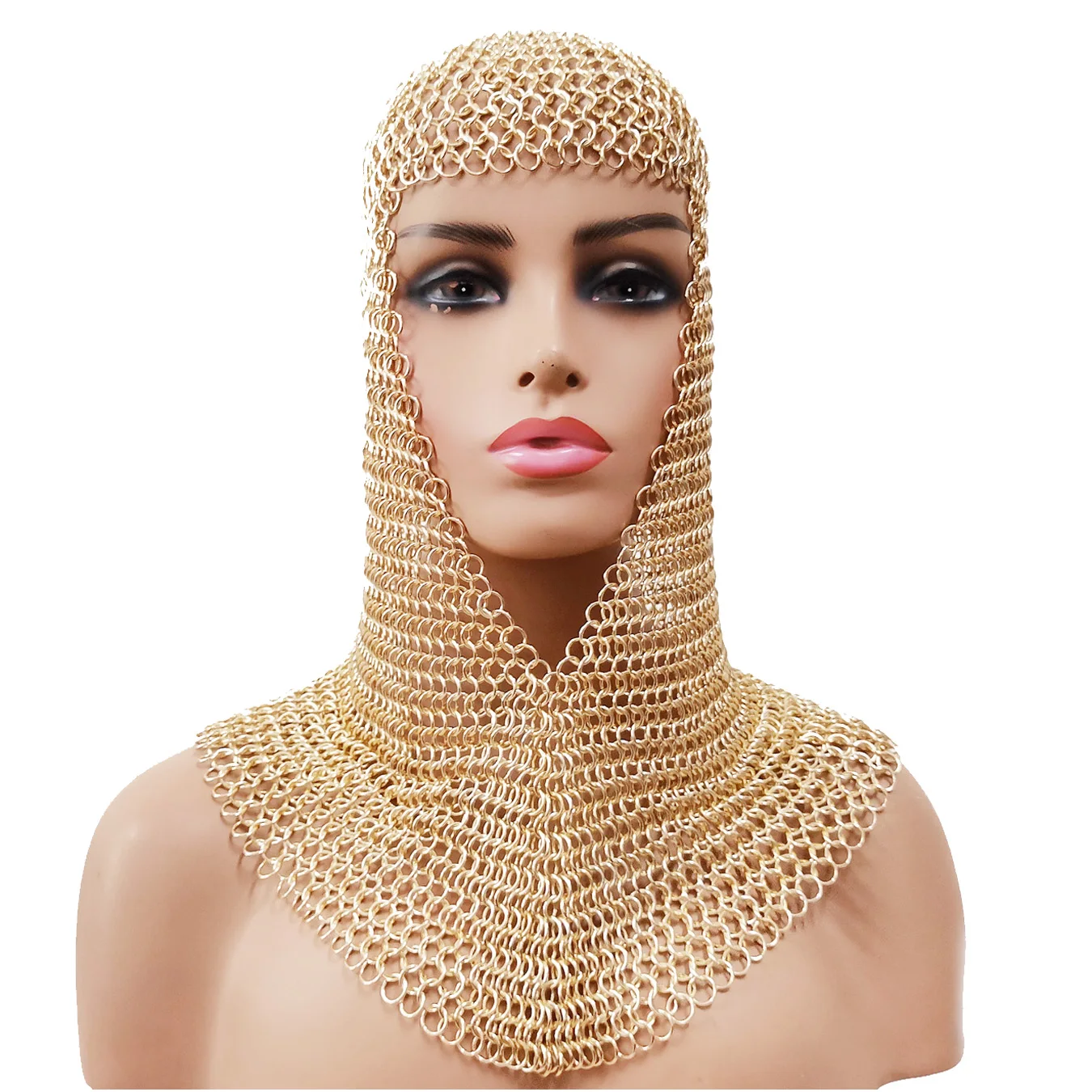 Medieval Chain Armor Helmet Knight Crusader Wearable Chainmail Hat Soldier Cosplay Costume Carnival Dress Up Party