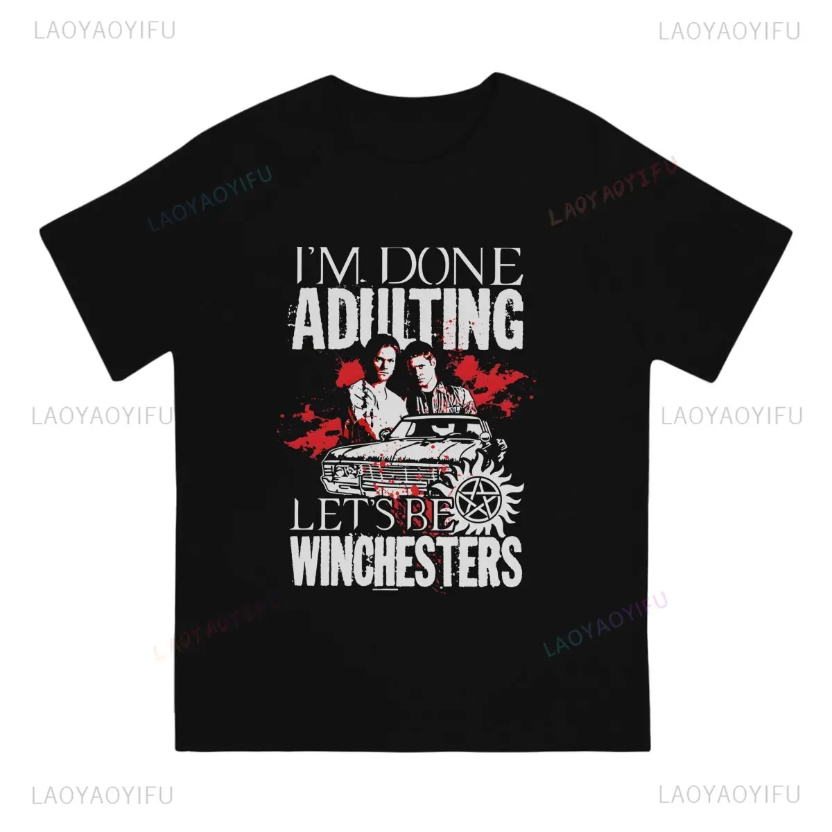 Men's Let's Be Winchesters T Shirt Supernatural  Tops Vintage Short Sleeve Round Collar Tees Printed T-Shirts