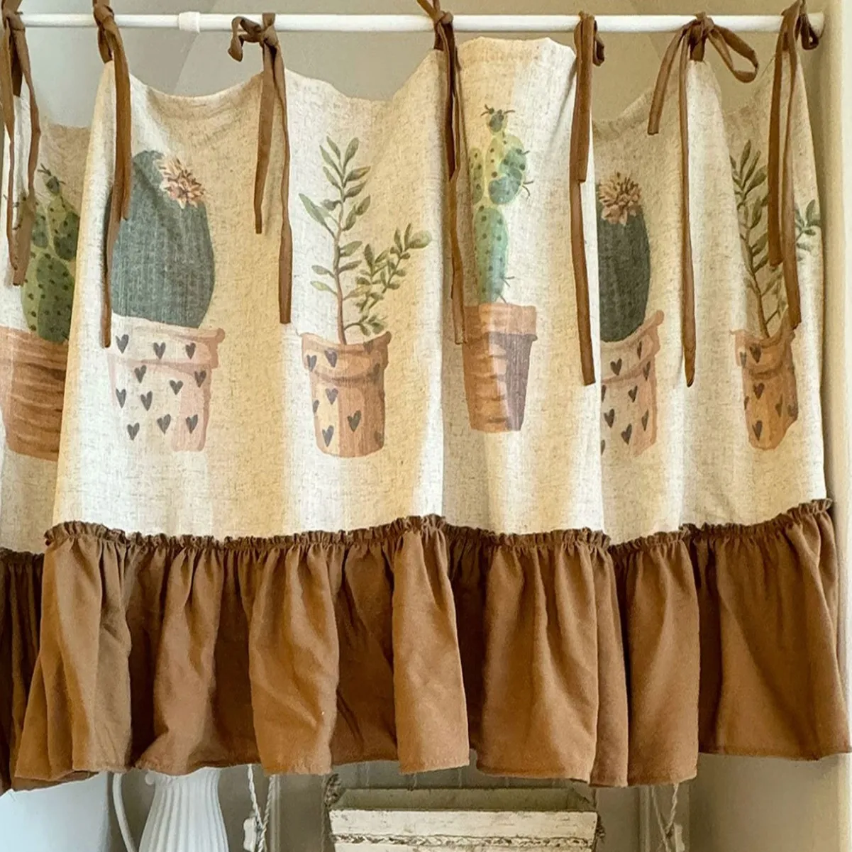 New Green Plant Bonsai Strap Knot Short Curtain Curtains Living Room Bedroom Decoration Window Screens Curtains