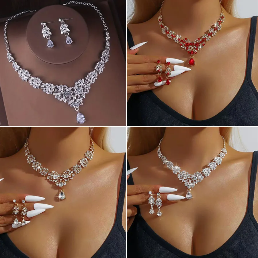

1 set of high-end luxury necklace earrings set zinc alloy bridal dress jewelry wedding necklace wedding jewelry high-end banquet