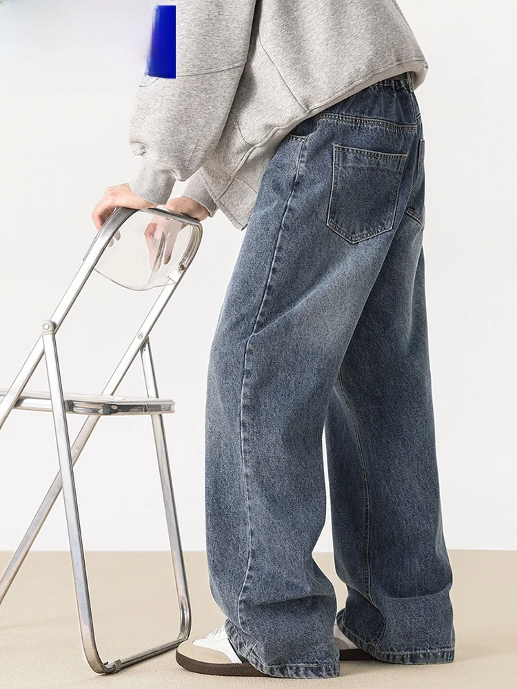 Wassup Happy Men's Straight Leg Jeans Summer Trendy American Retro Waed Loose Wide Leg Pants Spring Casual Cotton Denim