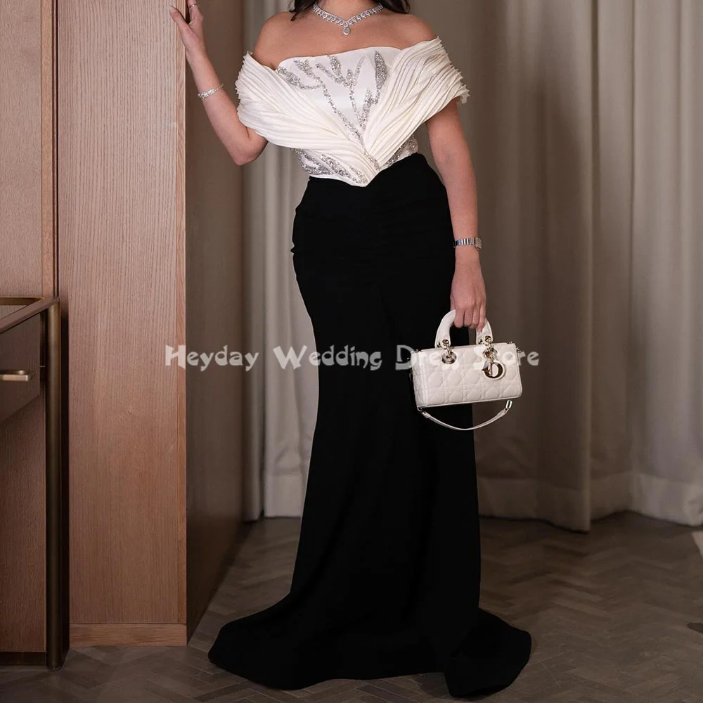 

Heyday Women's Crepe Beaded Bateau Mermaid Floor Length Simple Saudi Evening Dresses With Sleeveless Pleats Party Dress 2025