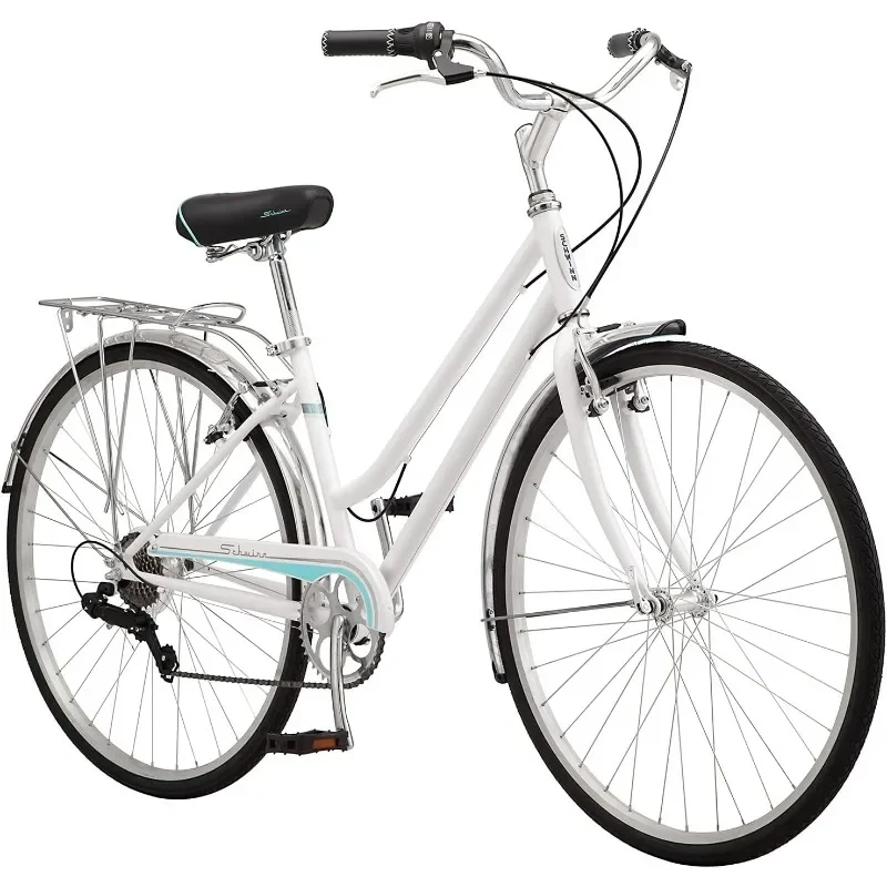 

Adult Hybrid Bike, Mens and Womens, Step-Over or Step-Through Frame Options, 7-Speed Drivetrain Rear Rack Bicycles