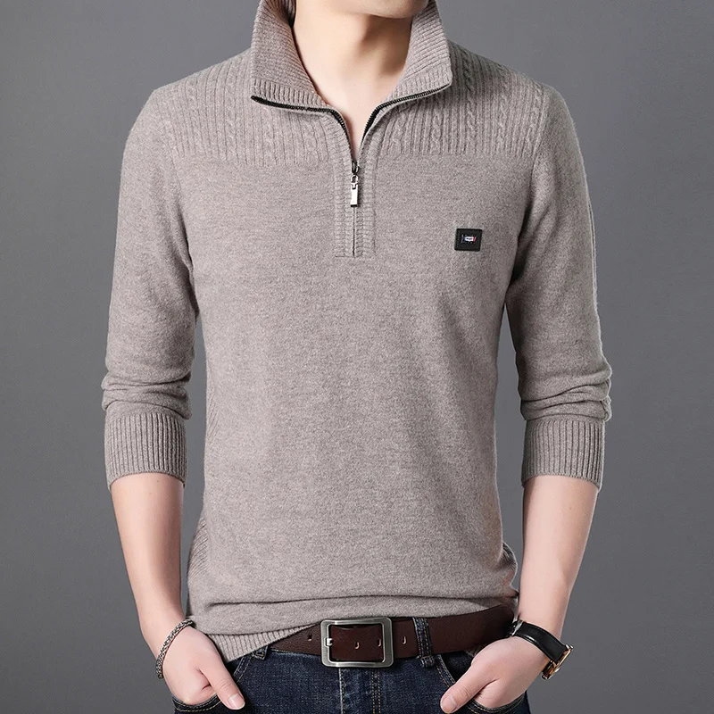 

winter Men's clothes 100% pure sweater zipper half-height lapel thickened knitted cashmere sweater warm sweater