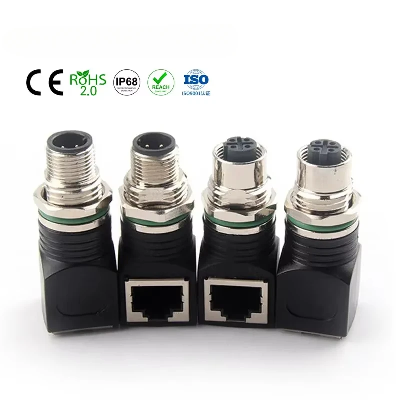 M12 D-type 4Pin to RJ45 Female Plug Adapter Waterproof IP67 Ethernet M12 D-code Male/Female to RJ45 Sensor Connector Industrial