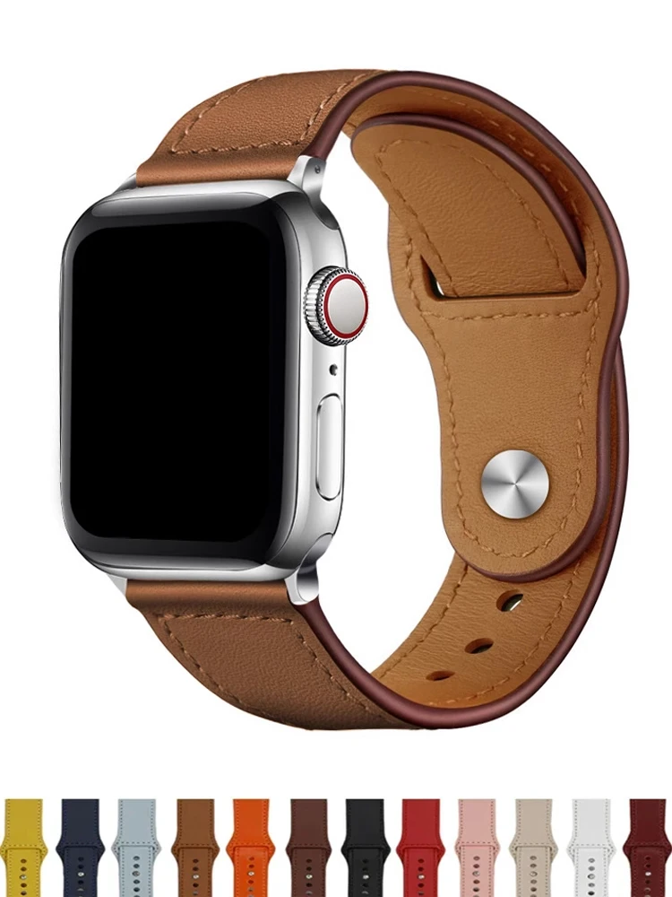 

Кожаный ремешок для Apple Watch Band Ultra 2 49 мм 46 мм/42 мм 41 мм/45 мм 44 мм 40 мм браслет iWatch серии 10 9 8 7 3 4 5 6 se