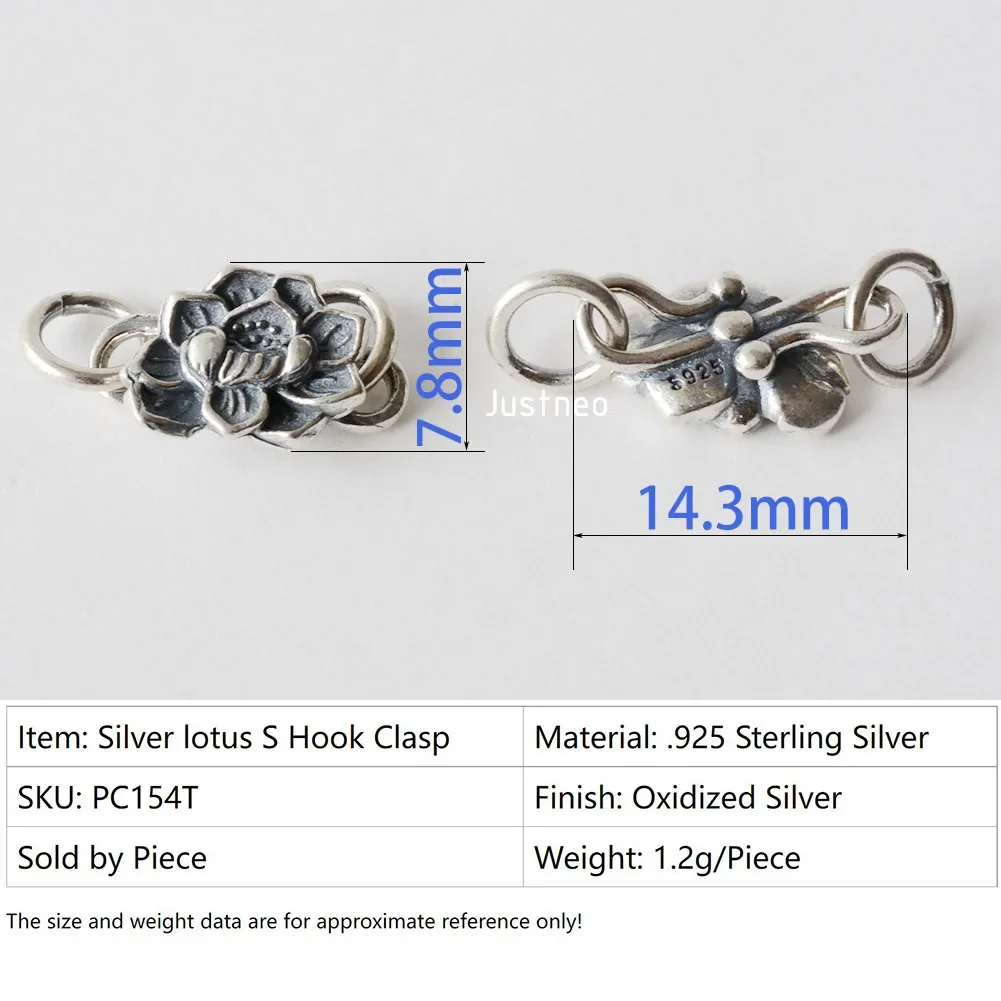 Solid .925 Sterling Silver S Hook Clasp, Oxidized Silver S-Hook Clasp Connector, Antiqued Silver Jewelry Finding