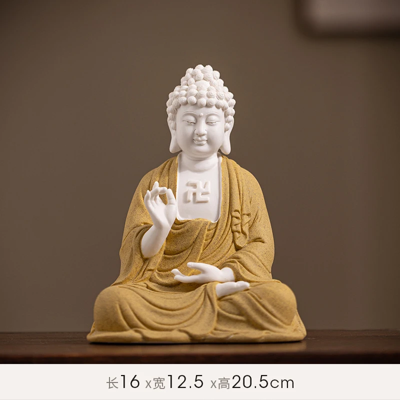 Ceramic statue of the Great Sun Tathagata and Shakyamuni Buddha, Zen-inspired home decor for the living room entrance, Chinese-s