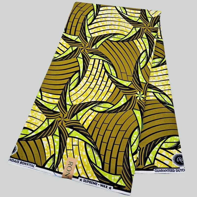 

6 ярдов длинной хлопчатобумажной восковой ткани в африканском стиле с желто-коричневым принтом для шитья платья, дивана, занавески, скатерти шириной 120 см R2761