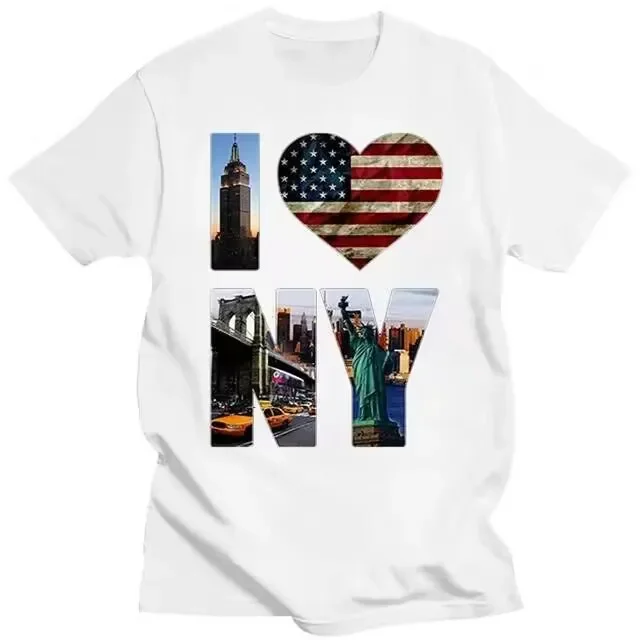 New I Love NY York Tourist Landmarks USA T-Shirt - Mens Sizes Black Breathable All Cotton Short Sleeve 77899 streetwear vintage