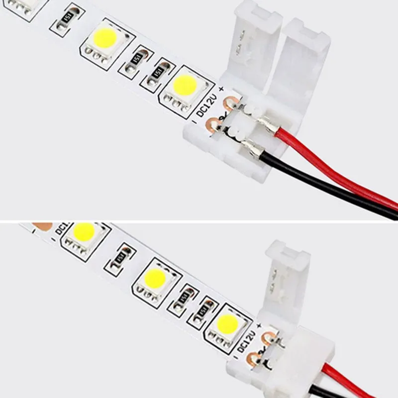 20PCS No Soldering 2Pin 8MM 10MM LED Strip Connectors Terminal Wire Connector 220V For 2835/5050 2PIN Single Color LED Strip