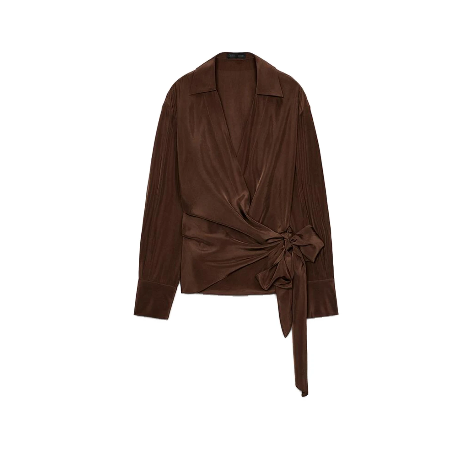 خريف جديد المرأة عادية irt مزدوجة رائع ربطة القوس فيونكة مطوي ort توب خمر Sle فضفاض صالح البوليستر طويل Sve بلوزة #5