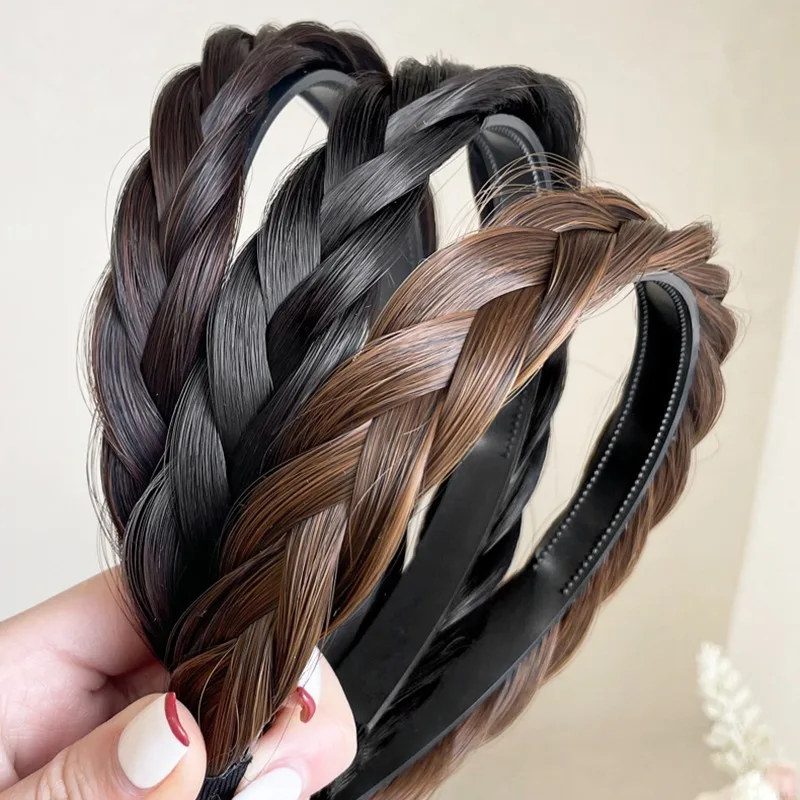 Frauen Synthetische Perücke Twist Geflochtene Haarbänder Mode Zöpfe Haarschmuck Frauen Böhmische Natur Stirnband Stretch für Party – Detail 12