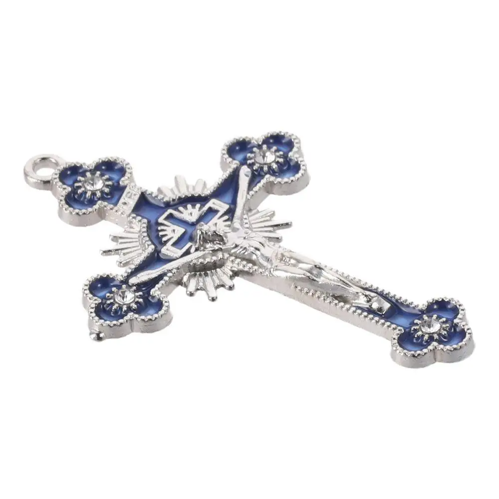 سبيكة الصليب المعلقات لعشاق ، الأزرق والأبيض والأخضر ، يسوع المسيح تتدلى ، الحرف اليدوية