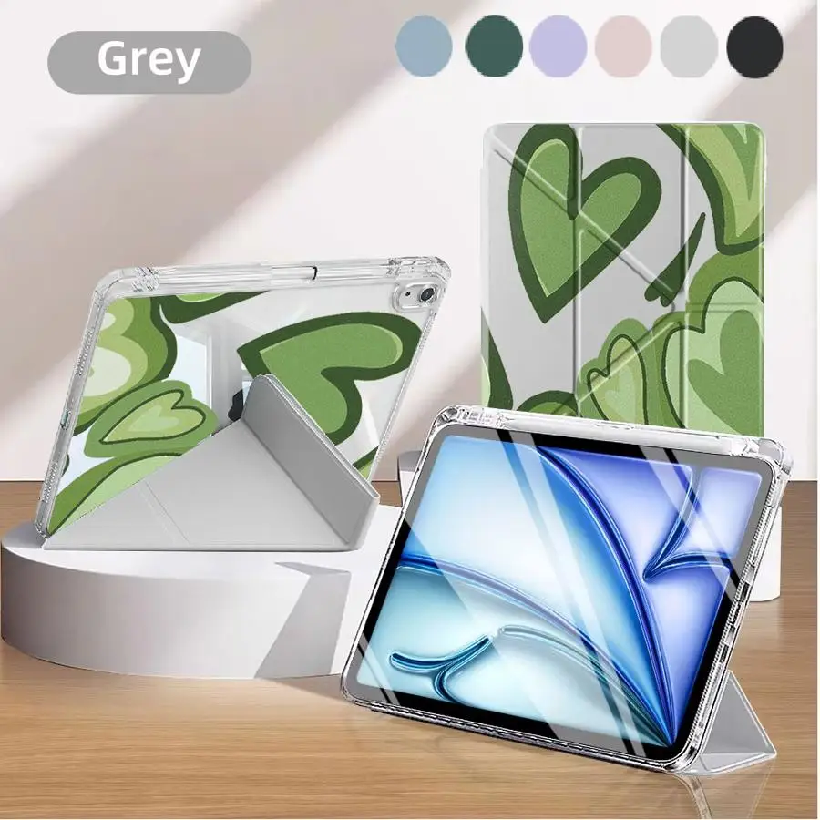 Holder Cover Tablet Case For iPad Air 4 5 M3 M2 M4 11inch Mini 6 7 11th 10th 9th 8th 7th 12.9inch Pro 2025 Y-Fold Cartoon Green