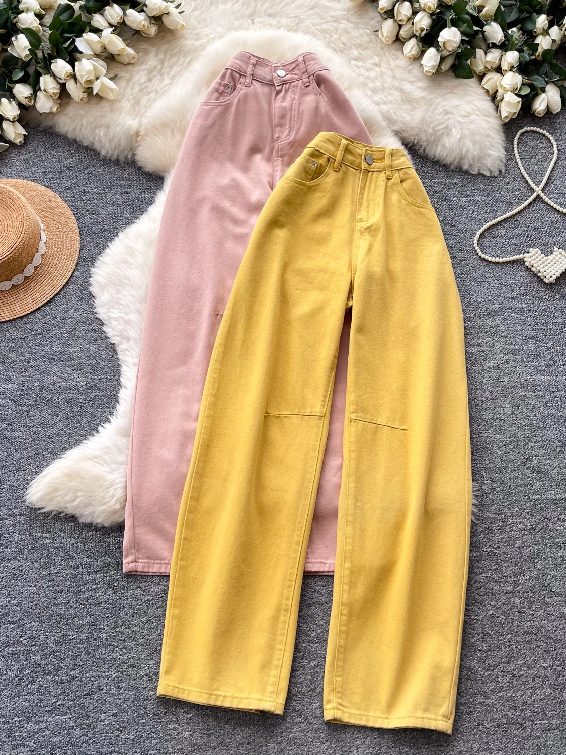 

Retro High Waist Wide Leg Jeans Women's Summer Loose Slimming Casual Versatile Straight Leg Pants Small Stature