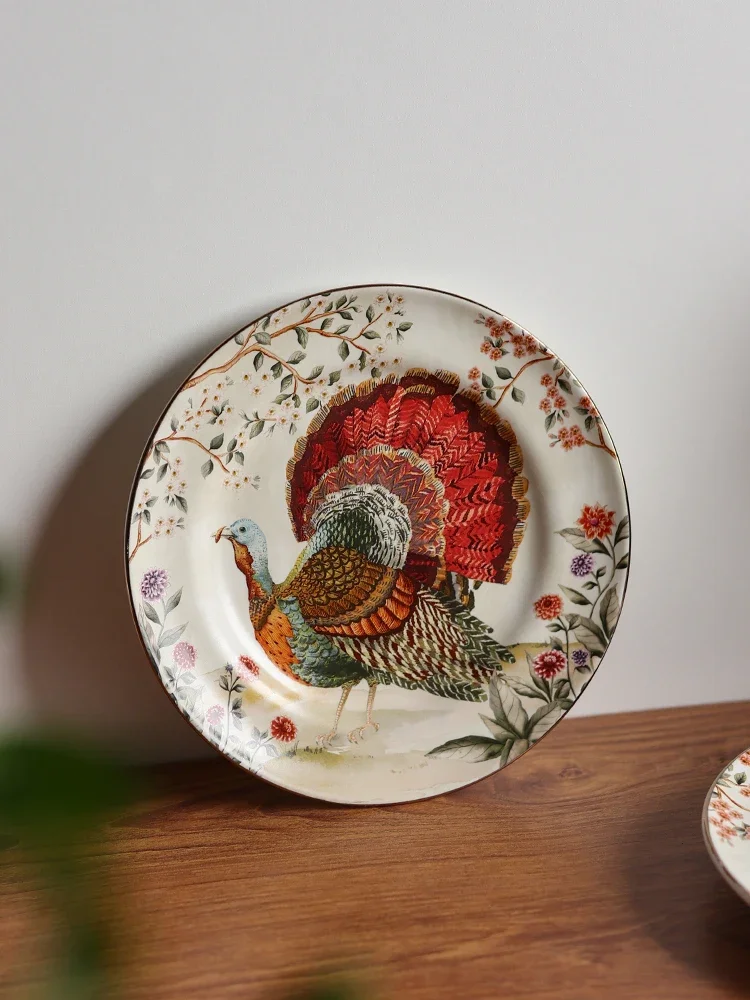 American country retro ceramic Western steak plate European turkey illustration decorative plate