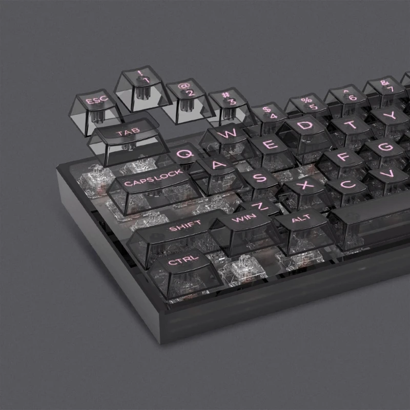 152PCS Black Transparent Keycaps Complete Keycap Set with Comfortable Height for Professional Typists and Coders