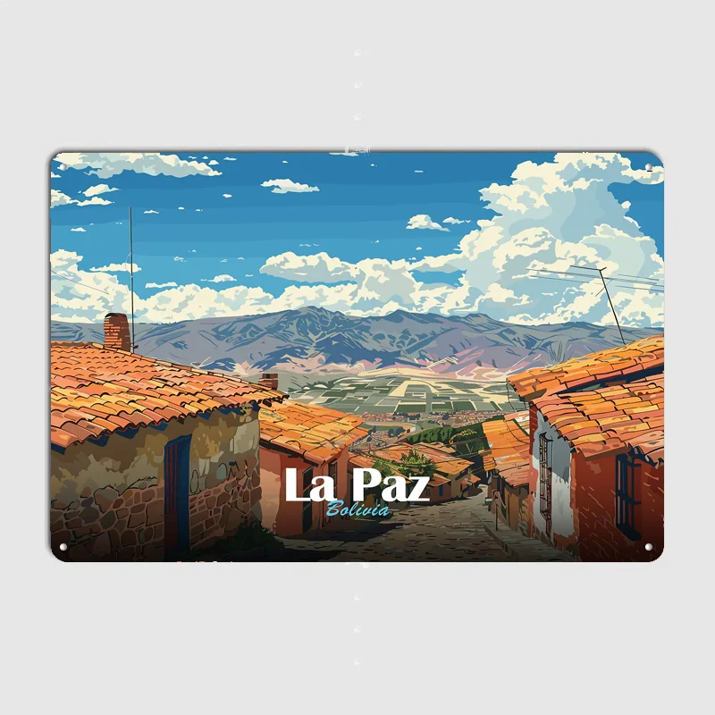 La Paz, Bolivia Landscape Scenery Travel Poster Metal Sign Indoor Outdoor Home Decor Bar Custom Posters Wall Room Decorations
