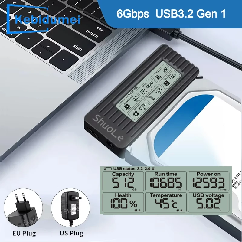 USB 3.2 to SATA Converter 2.5/3.5 Inch SSD HDD Digital display Hard Drive External Adapter USB to Sata III Cable for Laptop PC