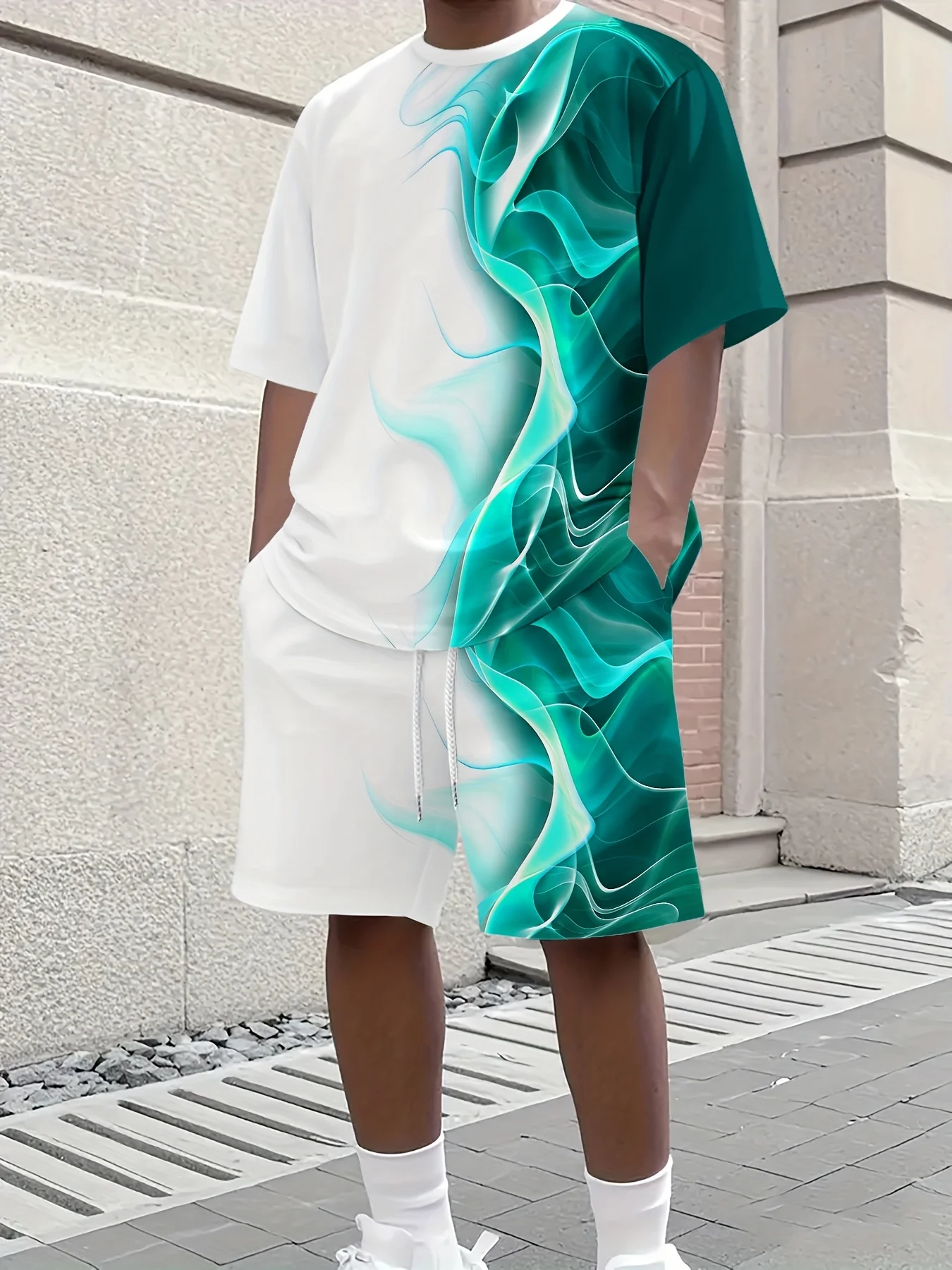 Men's Summer 3D Printed Short Sleeved  Casual Party Clothing, Hip-hop Street Style T-shirt and Shorts Set