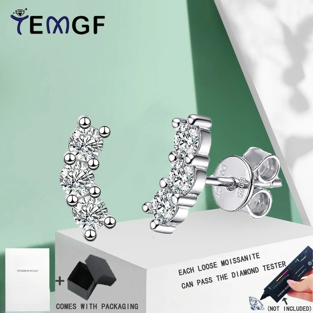 

TEMGF S925 Sterling Silver Moissanite Stud Earrings Simple Fashion Earring for Women Wedding Party Elegant Fine Jewelry With GRA