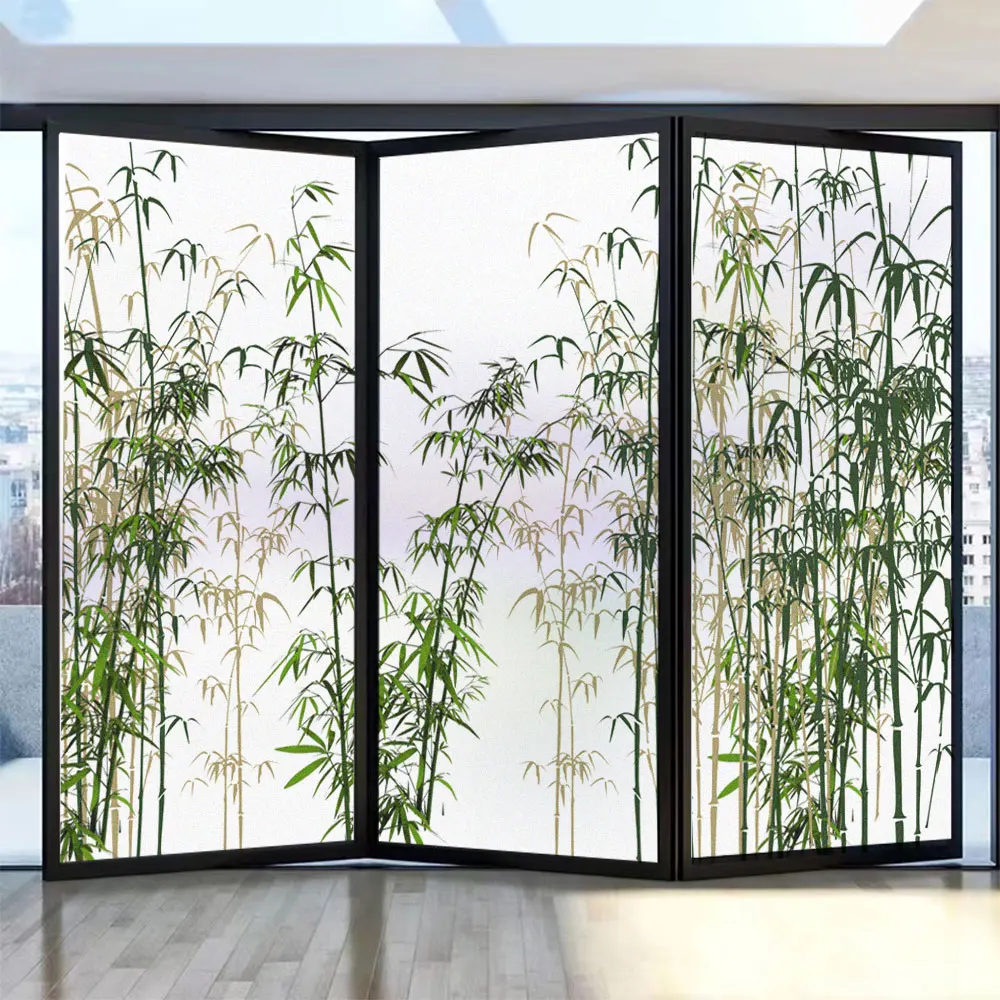 Window Privacy Glass Frosting Film Bamboo Pattern  Anti UV Glass Window Stickers PVC Glue-Free Static Glass Door Decorative Film